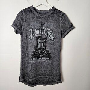 SUN RECORDS CO. Women's Size S  Johnny Cash Burnout Black Graphic Band T-Shirt